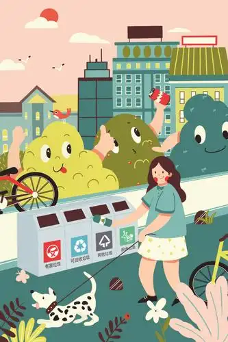 垃圾分类环保倡导扁平风竖版插画